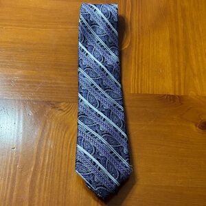 Pronto Uomo Platinum Handmade Silk Paisley Striped Classic Men’s Necktie Purple